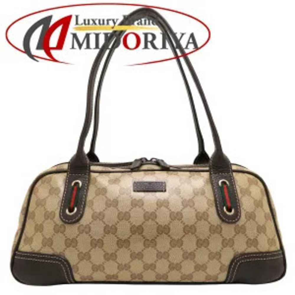 Gucci GG Crystal Sherry Top Handle Bag Canvas Leather Beige Brown